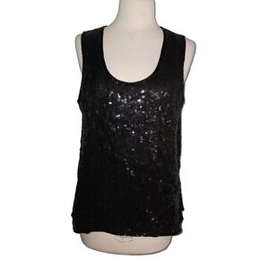 Vintage Night Vogue Black Sequin Sleeveless Tank Top Small
